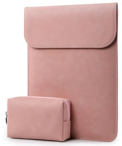 HYZUO 15 Pouces Housse Ordinateur Portable PC Sacoche pour MacBook Air 15 M4 A3241 M3 M2 2025-2023, 15 Surface Laptop 7/6/5/4/3, MacBook Pro 15 2019-2016, Étui en Faux Daim avec Petit Sac, Rose