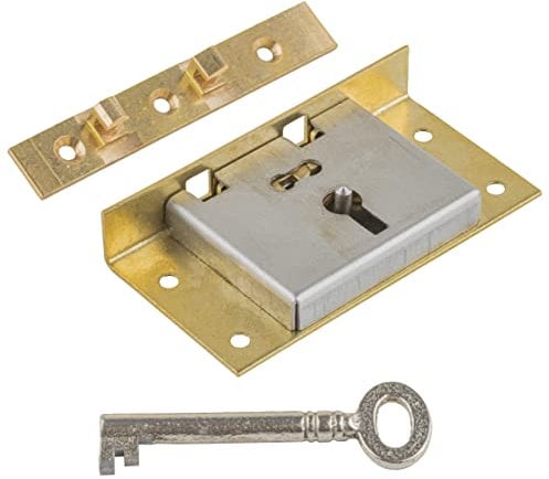 Extra Large Brass Half Mortise Chest or Box Lid Lock w/Skeleton Key | S-12 (with One Key)