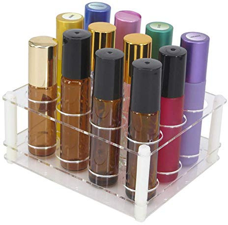 BOXIN 12Slots Roller Bottles Holder, Perfect Vertically Hold For Essential Oils Rollers, Great Oils Display Holder Roller Bottles Storage Shelf Organizer,Hole Diameter 2.3cm/0.9inch,Acrylic,DIY