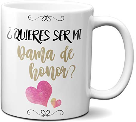 Planetacase - Taza de Desayuno con diseño Original - Regalo de Boda - ¿Quieres ser mi Dama de Honor? - Cerámica, 330 mL, Apta microondas y lavavajillas, 1 Unidad