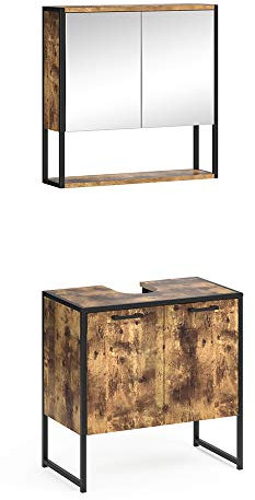 Vicco Badmöbel-Set Fyrk, Eiche rustikal/Schwarz, 2 Teile, mit Spiegelschrank