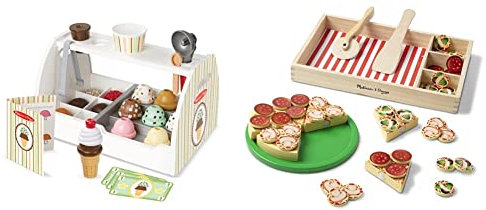 Melissa & Doug Eistheke aus Holz | Rollenspiel | Essensspiel aus Holz | 3+ & Holzpizza | Rollenspiel | Hölzernes Spielzeug zum Spielen für Kinder | 3+ | Geschenk für Jungen oder Mädchen