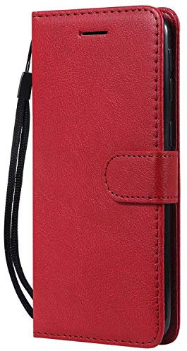 DENDICO Coque pour Galaxy A40, PU en Cuir Coque Portefeuille Étui Housse, Design Classique TPU Coque pour Samsung Galaxy A40 - Rouge
