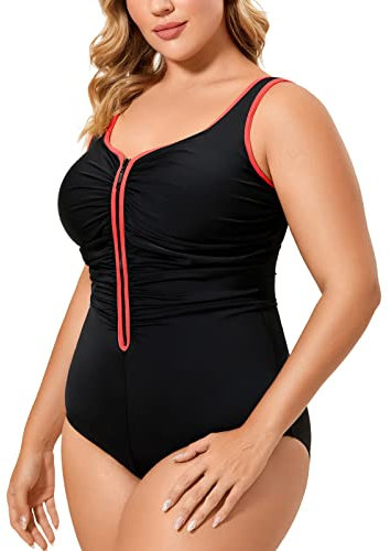 DELIMIRA - Bañador Cremallera Frontal Traje de Baño de Una Pieza para Mujer Multicolor 36 52