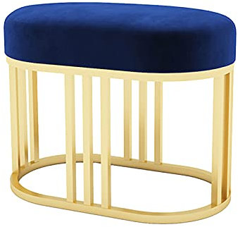 0℃ Outdoor Sitzhocker Samt Hocker Polsterhocker Samthocker Schminkhocker, Sitzbank und Hocker, Metall, Polsterbank mit Bezug Gesteppt, Belastbarkeit Bis 150 Kg, 45x60x35 cm(HxLxW),Blau