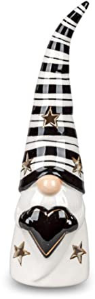 Bollweg Wichtel Windlicht Zwerg schwarz-Weiss 8x29cm aus glasiertem Steingut mit Stern-Durchbruch