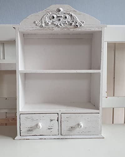 Arinosa Regal weiß Shabby Chic Holz Tassenregal mit Schubladen B 34 x T 15 x H 50 cm