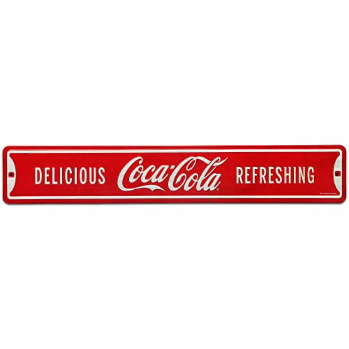 Coca-Cola Delicious and Refreshing geprägtes Metall-Straßenschild – Vintage Coca-Cola Schild für Zuhause