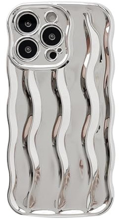 Caseative Water Ripple Pattern Curly Wave Frame Soft Compatible with iPhone Case (Silver,iPhone 13 Pro)