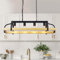 WUZUPS 4-Licht-Metalltopf-Hängeregal Kronleuchter lineare Pendelleuchte Deckenbeleuchtung rustikale Bauernhaus-Halterung Kücheninsel Esszimmer, H25 x L88 x B30, E27-Sockel, Schwarz & Gold