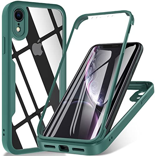 OWKEY for iPhone XR Case, [Military Grade Drop] 360° Full Body Silikon Rugged Bumper Case with Built-in Soft PET Screen Protector, Shoockproof Cover Phone Case for iPhone XR 6.1 inch, Green