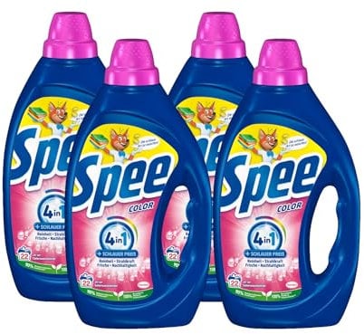Spee Aktiv Gel Color 4 + 1 Waschmittel 88 WL (4 x 22 Waschladungen), Flüssigwaschmittel mit 4 + 1 Formel vereint Reinheit, Strahlkraft, Frische & Nachhaltigkeit, 20° - 60° C