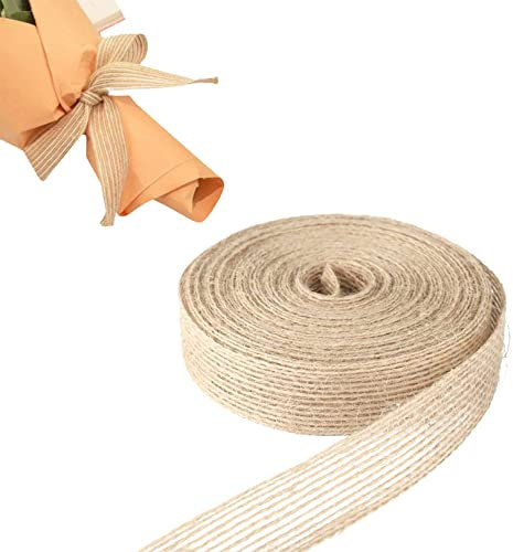 Gunwon 1Rolls Natural Burlap Ribbon Jute Ribbon,10M Jute Burlap Ribbon,2cm Wide Hessian Ribbon,Brown Ribbon Roll,Craft Jute Band for Decorating Wedding Gifts and Christmas Wreaths DIY Sewing Project