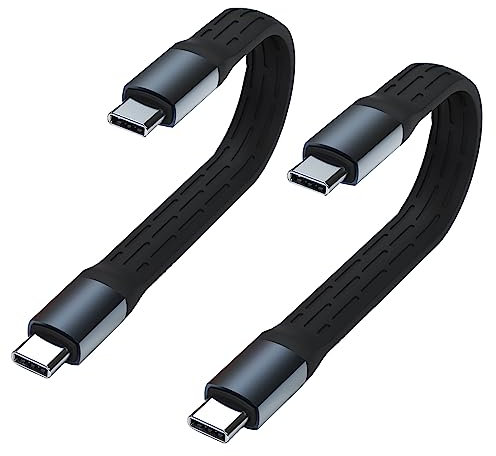Extra Short Flexible USB C Cable 5.3 inch,USB 3.2 Gen 2 20Gbps Data Transfer 100W PD Fast Charge Flat Type C Cable for Thunderbolt 3 MacBook,Chromebook,External SSD, Power Bank, Galaxy S21 【2PACK】
