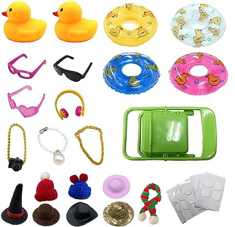 Enten-Dekoration, 2er-Set, gelbe Enten-Dekoration aus Gummi, Armaturenbrett-Dekoration für Autos, Badespielzeug, Kinderspielzeug mit Schwimmring, Hut, Halskette, Brille usw.