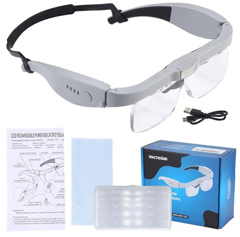 YOCTOSUN Magnifying Glasses with Light, 0.75X to 4.0X Magnifying Glass with 5 Detachable Lenses and 3 LED Lights, Rechargeable Hands Free Head Magnifier for Close Work Jewelry Crafts Hobbies