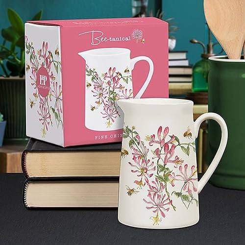 Lesser & Pavey British Designed Jug for Kitchen and Home | Lovely Printed Jug for Milk Water Juice and Other Needs | Bee Tanical Honeysuckle Jug for Home & Office Kitchens - Sarah Boddy