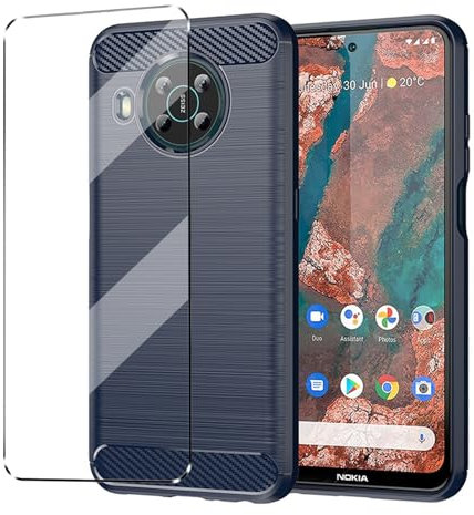 Case Compatible with NOKIA X10 Cover with 1 Pack Tempered Glass Screen Protector for NOKIA X10, Slim Fit Soft TPU Shockproof Anti-Scratch Phone Case Cover - Navy