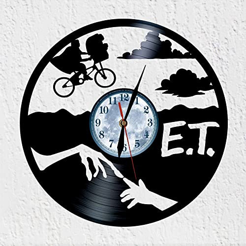 VINY WOODY Außerirdische Silhouette Vinyl Disk Wanduhr auf Fahrrad