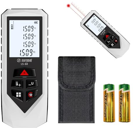 Laser Distance Meter 196ft Digital Laser Measuring Tool with LCD Backlit Display, Pythagorean Mode, Area & Volume Calculation, ±2mm Accuracy, Class II, Electronic Tape Measure for DIY and Construction