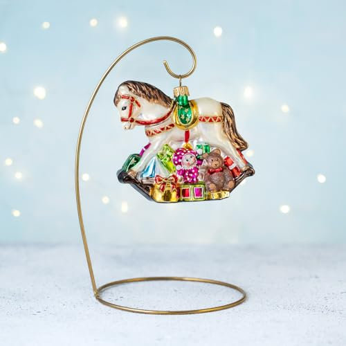 Huras Family Handmade Real Glass Christmas Tree Ornament Bauble Traditional Festive Baby First Decoration Xmas Hanging Standing Mouth Blown Collectible - Rocking Horse With Gifts S718