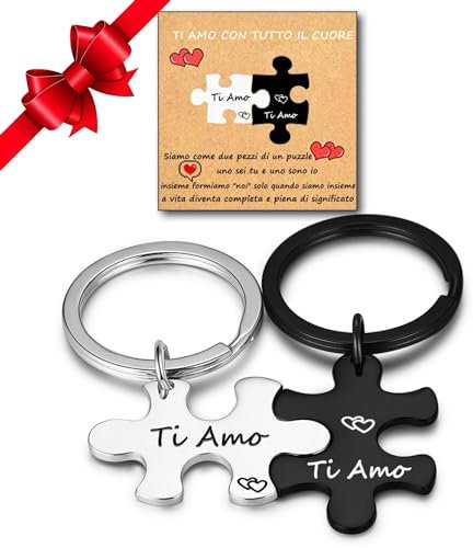 Jbniuay Cadeau femme/homme – Cadeau couple, porte-clés couple puzzle – Gravure « Je t'aime », cadeau pour lui/elle, cadeau de Saint Valentin Noël de Thanksgiving, Acier inoxydable/noir, 2