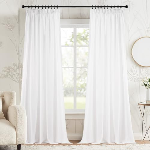 MRTREES Gardinen Weiss Voile Gardine Wohnzimmer Vorhänge mit Kräuselband Transparent Vorhang für Schlafzimmer 260 x 132cm (H x B) 2er-Pack