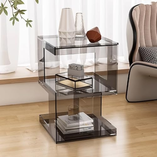 Durchsichtiger Acryl-Beistelltisch, Beistelltische, Couchtisch, Nachttisch mit 2 Etagen, Ablageflächen für Wohnzimmer, Schlafzimmer, Kleine Räume – Einzigartiges und Stilvolles Stück ( Color : Grau )