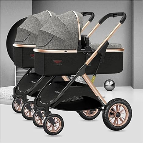 Rieort Faltbare Tandem-Kinderwagen, hohe Landschaft, Zwillings-Kinderwagen, großer Raum-Trolley-Kinderwagen, verstellbares Baldachin, Metall-Doppel-Kinderwagen
