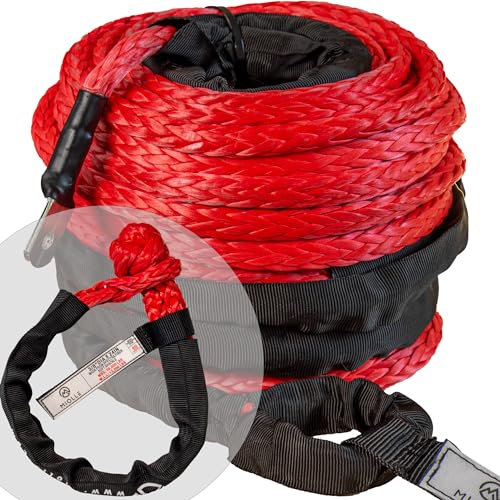 Miolle Corda sintetica per verricello da 3/8 x 90' testata in laboratorio MBS (10205,8 kg)/WLL (5000 libbre) Pre-allungata con 3/8 x61 cm Soft Grillo Winch Line per veicoli fuoristrada 4x4 Jeep
