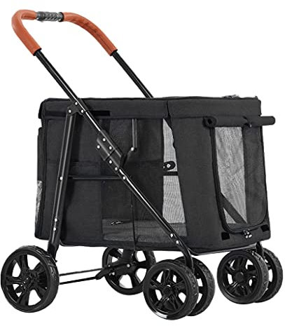 Hundebuggy Pet Stroller Jogger Anhänger, Hundebuggy Große Hunde Hundewagen, Hunde Buggy Pet Travel Kinderwagen Hund Katze Hundewagen bis 30 Kg Faltbarer Trägerwagenwagen (Color : Black)
