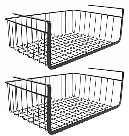 SEVENYXX 2 Stück Hängekorb Metall Schrankkörbe Aufbewahrungskorb Hängekorb Regal schrankkörbe für kleiderschrank, Küche, Speisekammer, Büro, Bücherregal, Schrank, Schränke, Badezimmer Schwarz