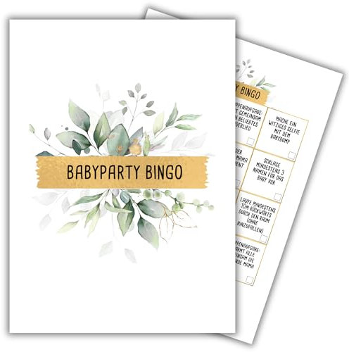 Babyparty Bingo Spiel by snaPmee - Mädchen + Junge - Gender Reveal Party + Babyshower Idee, Geschenk Schwangerschaft - 16 Aufgaben auf 20 Karten, DIN-A6, Deutsch