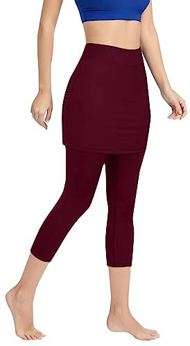 Damen Sportskort Laufskort Leggings mit Rock Tennisröcke Hockey Rock Tennisrock Damen Golf Skort Mit Hose Sommer Engen Capris Gym 3/4 Yoga Pants Mit Taschen und Kopfhöreranschluss