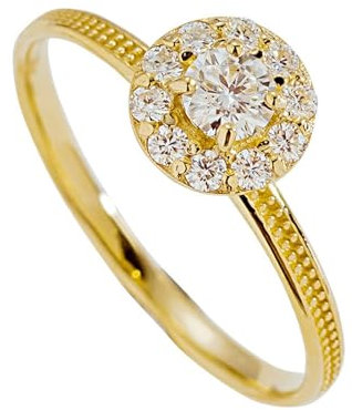 Musihy Damen Goldring 333, Verlobungsring aus 9-karätigem Gelbgold mit runder Moissanit-Blume für Damen, 9K Gelbgold, Größe 61 (19.4)