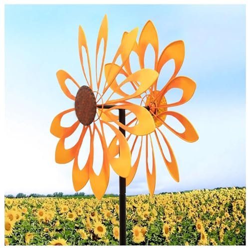 Molinillo De Viento De Girasol 174CM Girasol Doble Dirección De Movimiento, Molinillos De Viento Girasoles Patio Jardín Césped Y En Cualquier Lugar Aire Libre,Yellow