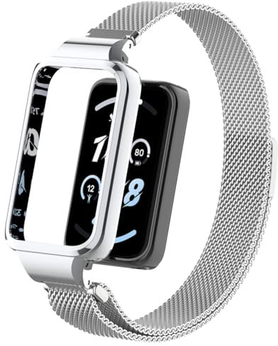 SeNool Armband Kompatibel mit Honor Band 9, [Edelstahl Metall Einstellbar Ersatzband] [Weich Atmungsaktiv] Magnetversch Mesh Gewebte Uhrenarmband für Honor Band 9 - Silber