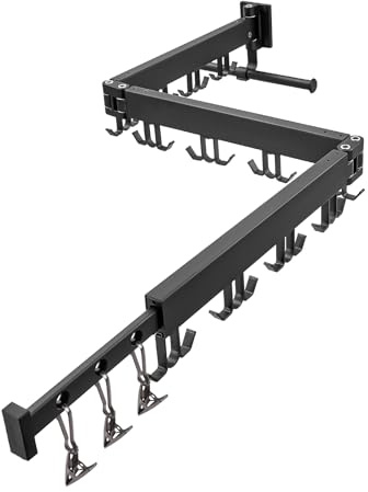 RFOUO Wäscheständer Wandmontage 3-Fach Faltbar mit Haken, Schwarz | Ausziehbare Kleiderstange, platzsparender Wandwäschetrockner aus Aluminium für Balkon, Bad und Waschküche