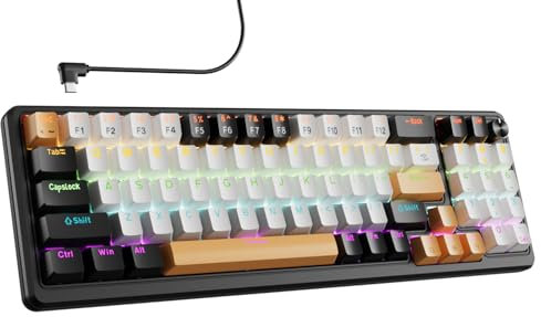 ELECGO Mechanical Gaming Keyboard, 77 Keys Anti-Ghosting USB Wired, Swappable Red Switch & Ergonomic Design, Rainbow LED Backlit Mechanical Keyboard for PC, Laptop, Gaming, Office