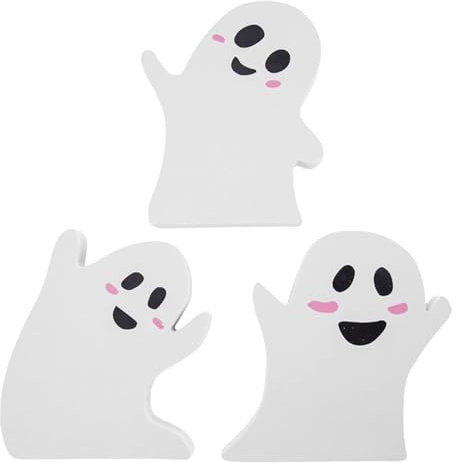 Calkkrer Lot de 3 décorations d'Halloween fantômes mignons pour l'intérieur, décorations effrayantes, plateau en bois stratifié, panneau de décoration