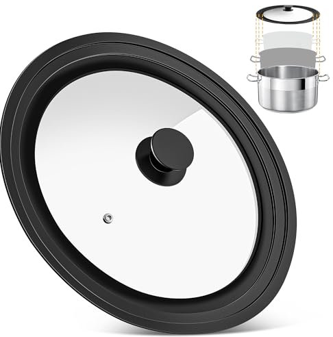 Tapa Sarten 20 cm,18 y 16 Tapa Sarten Universal, Tapa de Cacerola con Borde de Silicona Graduado, Tapa de Cristal Para Cacerolas, Tapa de Olla Resistente al Calor