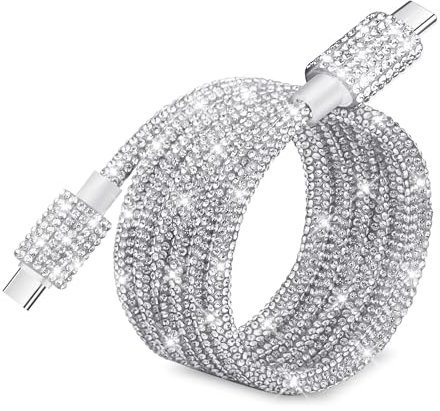 Vofolen USB C Charger Cable 1.2M USBC to USB C Cable 60W/3A Type C Charger Cables Fast Charging Bling Sparkly for iPhone 16 15 Pro Max,Samsung Galaxy S24/S23,Huawei,MacBook Pro,iPad- White
