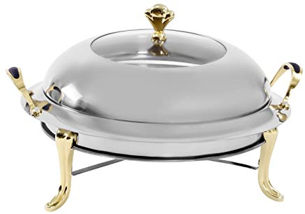 Tyvotrend 3L Rund Chafing Dish Set, Warmhaltebehälter Edelstahl Speisenwärmer mit Deckel und Tragegriffe, Verstellbares Feuer, Speisen Warmhaltegerät für Catering, Buffet, Party