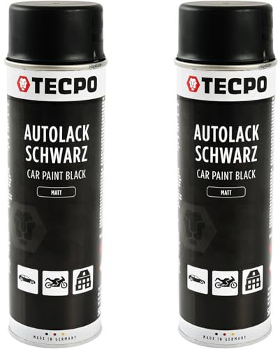 TECPO Lackspray schwarz matt, 2x500ml Autolack Rallyschwarz Sprühlack Farbspray mit hoher Deckkraft für Innen- und Außenbereich