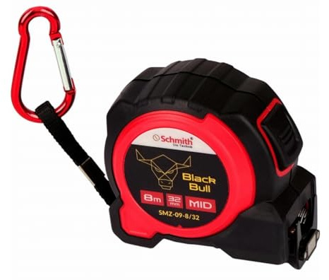 Schmith - Metro a nastro - 8 m 32 mm Black Bull - Utensili - Gadget Utile per Misurare Facilmente e con Precisione - Resistente - per Lavori Professionali e Uso Quotidiano