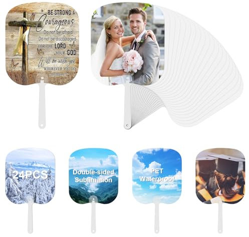 24 Pack Double-Sided Sublimation Fan Blanks | Personalised Hand Fans | Bulk DIY Wedding Favours, Photo Props, Garden Party & Event Decor | Detachable Handle PET Blanks