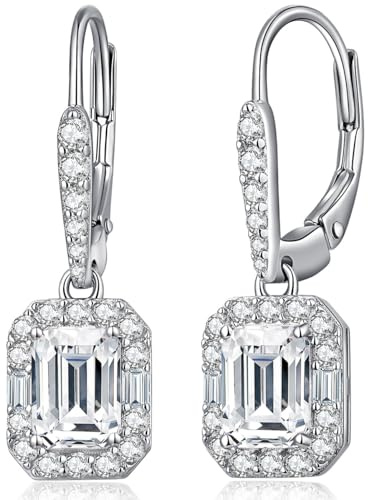 jiamiaoi 18 Karat Weißgold plattiert Ohrringe Hängend, Ohrringe Damen Hängend Ohrhänger Silber 925 mit Stein 4A+ Zirkonia