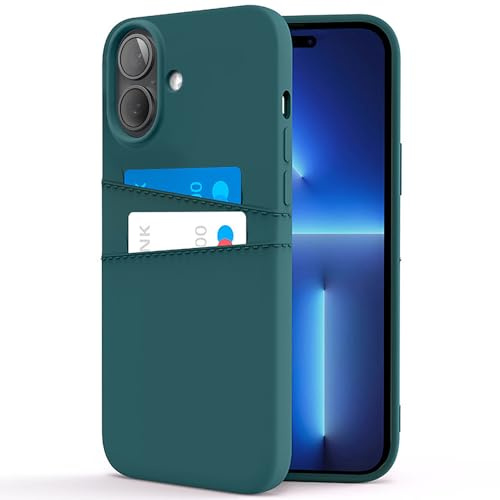 COBATREE Wallet Case for iPhone 16,Silicone Case with 2 Card Holder Slim Flexible TPU Shockproof Protective Phone Cover with 2 Card Slot Wallet Case for iPhone 16 6.1 inch-Dark Green