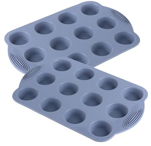 JSTHHTT 2 Pcs Silicon Muffin Tray 12 Cups, Non-Stick Muffin Cupcake Tin, Baking Mould for Muffins, Silicone Muffin Cases, for Muffins Cupcakes, Bakeware 30 x 19.5 x 2 cm (Grey)