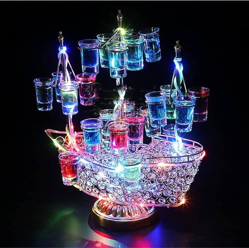 Lakenbroade Pirate Ship LED Wine Racks,Lighted Bar Shelves,24 Shot Glass Dispenser and Holder,Suitable for Bars, Clubs, Drinking Games, Home Bar Decoration of Shot Glasses Holder